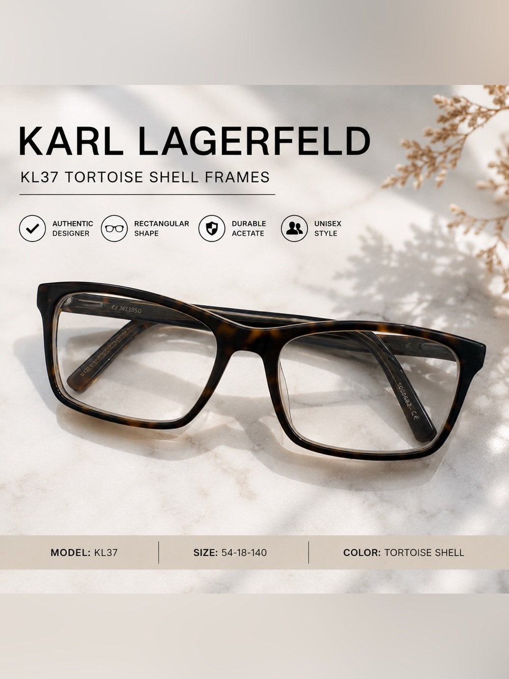 Karl Lagerfeld Tortoise Shell Rectangular Acetate Glasses - Brown/Black